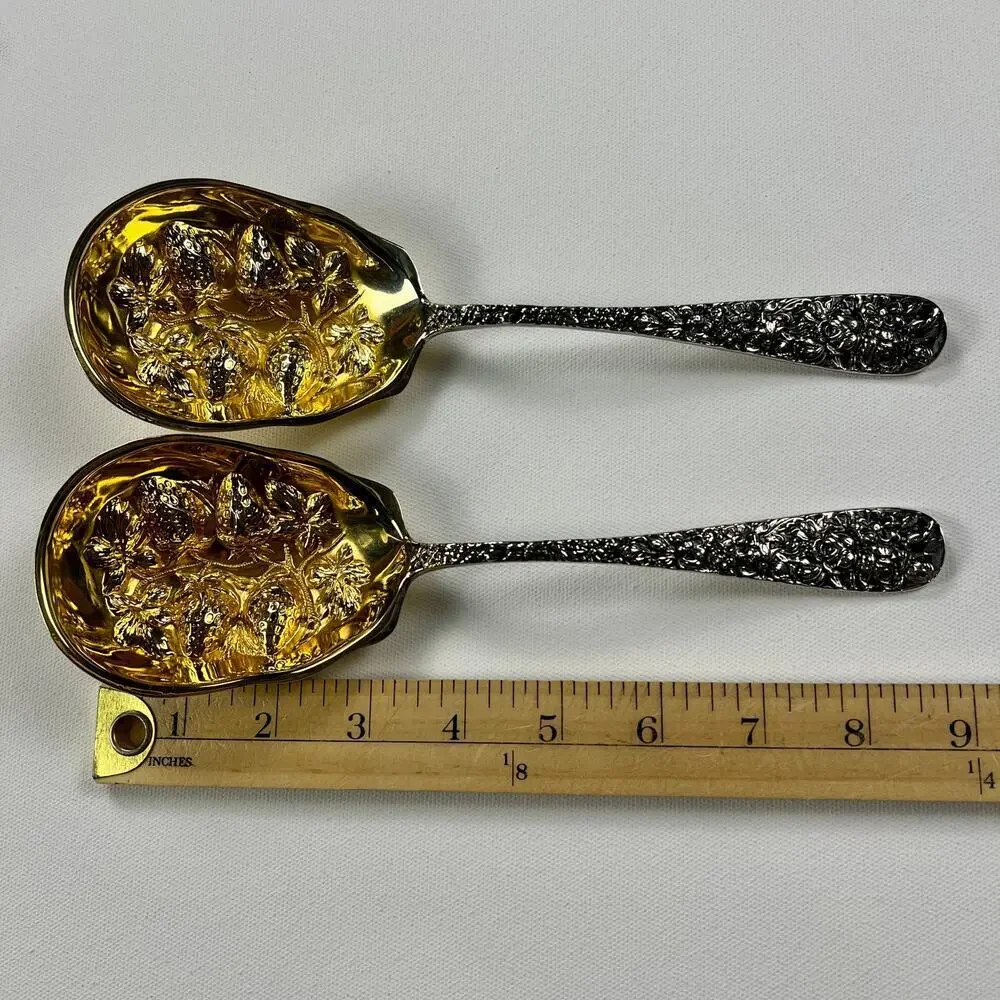 Godinger Nieman Marcus 1993 Mixed Metal Silver Gold Serving Spoons Strawberries